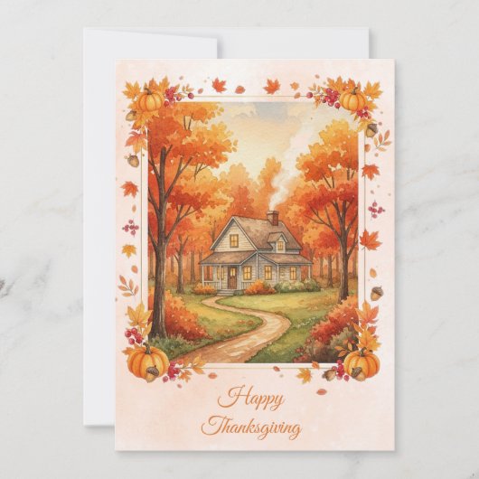 Watercolor Country Cabin Thanksgiving  シーズンカード (正面)