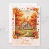 Watercolor Country Cabin Thanksgiving  シーズンカード (正面/裏面)