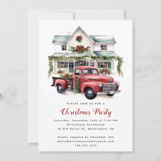 Watercolor Country Holiday Christmas Open House  招待状 (正面)