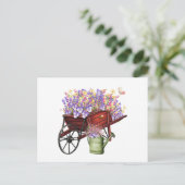 Watercolor Country Wagon, Watering Can & Flowers ポストカード (スタンド正面)