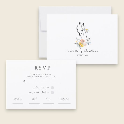 Watercolor Couple Floral Modern Wedding RSVP