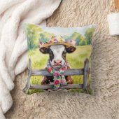Watercolor Cow Wearing a Summer Hat クッション (ブランケット)