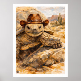 Watercolor Cowboy Turtle in the desert ポスター