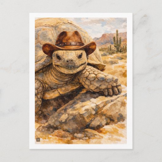 Watercolor Cowboy Turtle in the desert ポストカード (正面)