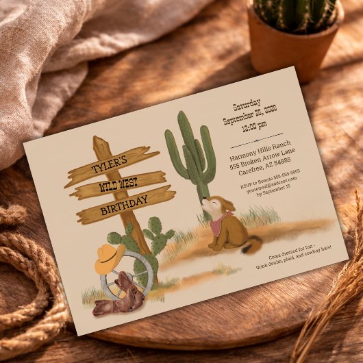 Watercolor Cowboy Wild West Birthday Invitation 招待状