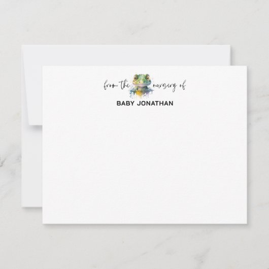 Watercolor Crocodile Chic Nursery Note Card 招待状 (正面)