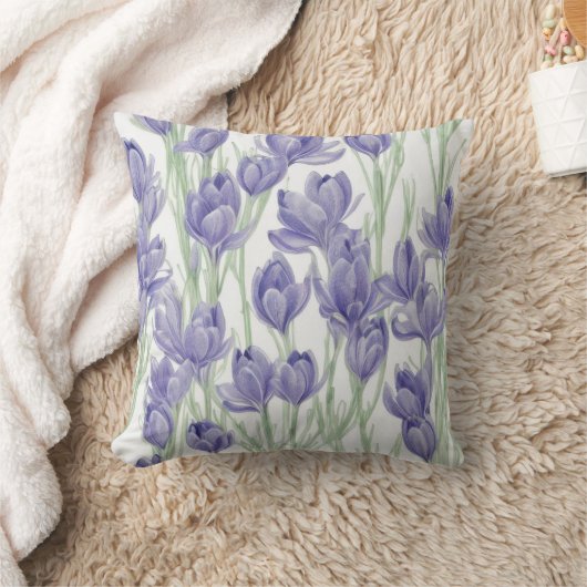 Watercolor Crocus Flowers クッション (ブランケット)
