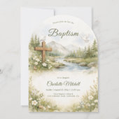 Watercolor Cross Minimalist Baptism Invitation 招待状 (正面)
