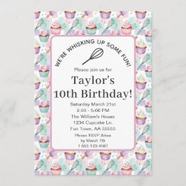 Watercolor Cupcake Birthday Whisk Up Some Fun 招待状