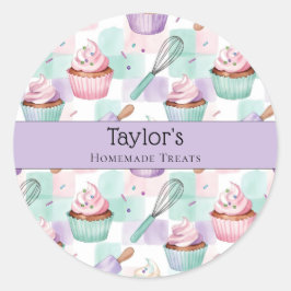  Watercolor Cupcake Lavender Teal Cupcake Topper  ラウンドシール