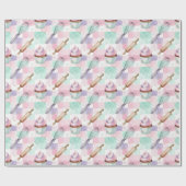 Watercolor Cupcake Pattern Pastel Pink  ラッピングペーパー (フラット)