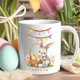 Watercolor Custom Name Easter Bunny Mug For Kids コーヒーマグカップ