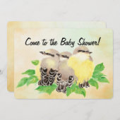 Watercolor Cute Birds Baby Shower 招待状 (正面/裏面)