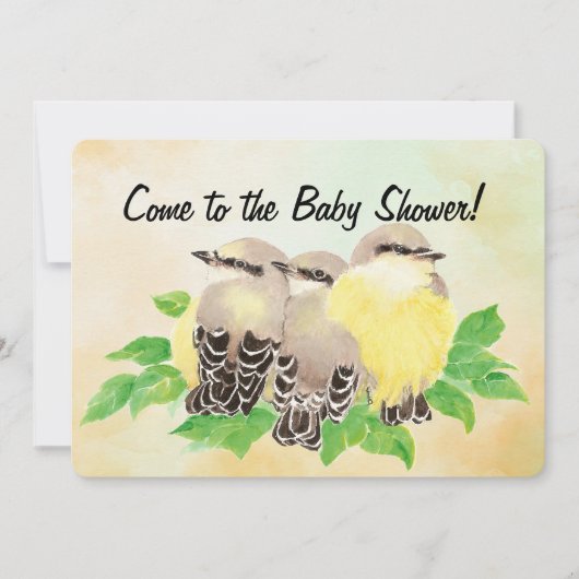 Watercolor Cute Birds Baby Shower 招待状 (正面)