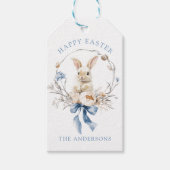 Watercolor Cute Bunny Blue Bow Spring ギフトタグ (正面)