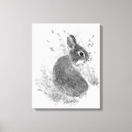 Watercolor Cute Bunny Rabbit Animal Art キャンバスプリント (正面)
