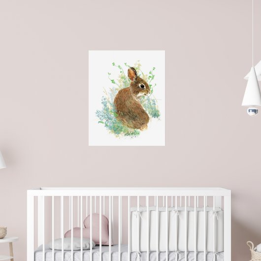 Watercolor Cute Bunny Rabbit Animal Art ポスター (子ども部屋2)