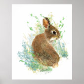 Watercolor Cute Bunny Rabbit Animal Art ポスター (正面)