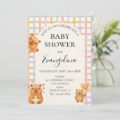 Watercolor Cute Capy Capybara Baby Shower 招待状 (スタンド正面)