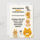 Watercolor Cute Cats Birthday 招待状 (正面)