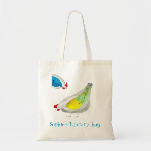 Watercolor cute chickens library name トートバッグ (正面)