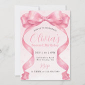 Watercolor Cute Coquette Pink Bow Girl Birthday 招待状 (正面)