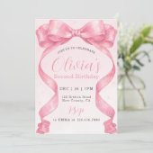 Watercolor Cute Coquette Pink Bow Girl Birthday 招待状 (スタンド正面)