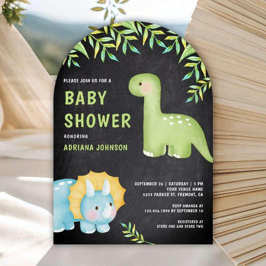 Watercolor Cute Dinosaur Chalkboard Baby Shower 招待状