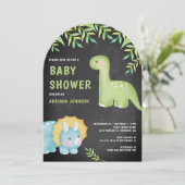 Watercolor Cute Dinosaur Chalkboard Baby Shower 招待状 (スタンド正面)