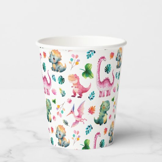 Watercolor Cute Dinosaurs Whimsical Dino Pattern  紙コップ (裏面)
