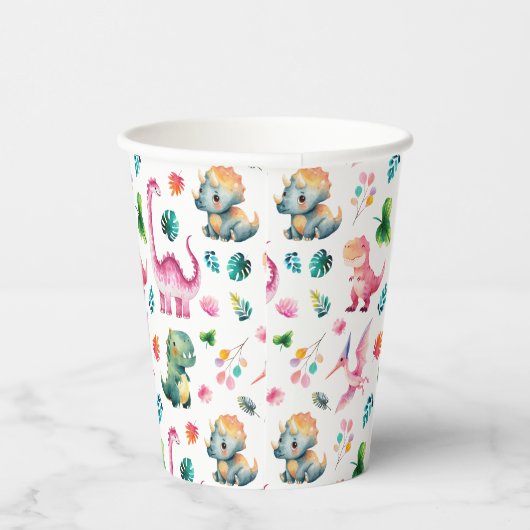Watercolor Cute Dinosaurs Whimsical Dino Pattern  紙コップ (右)