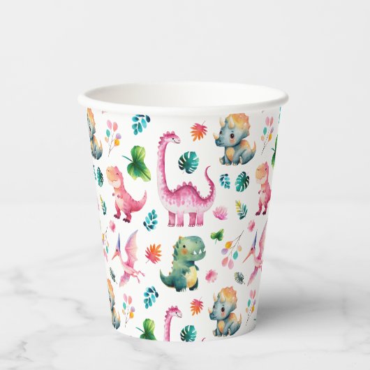 Watercolor Cute Dinosaurs Whimsical Dino Pattern  紙コップ (正面)