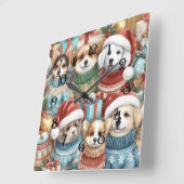 Watercolor Cute Dogs in Sweaters スクエア壁時計 (傾斜)