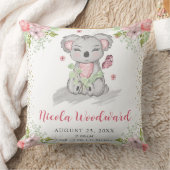 Watercolor Cute Floral Koala Baby Birth Stats クッション (ブランケット)