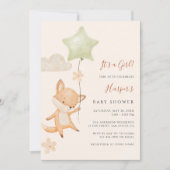 Watercolor Cute Fox Flying Balloon Baby Shower  招待状 (正面)