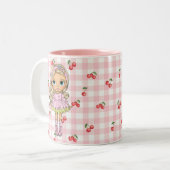 Watercolor Cute Girl Any Name Two-Tone ツートーンマグカップ (正面左)