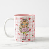 Watercolor Cute Girl Any Name Two-Tone ツートーンマグカップ (左)