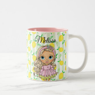 Watercolor Cute Girl Any Name Two-Tone Coffee Mu ツートーンマグカップ