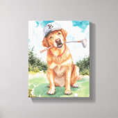 Watercolor Cute Golden Retriever Golf キャンバスプリント (正面)