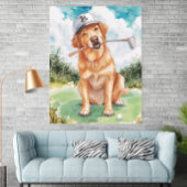 Watercolor Cute Golden Retriever Golf ポスター
