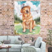 Watercolor Cute Golden Retriever Golf ポスター