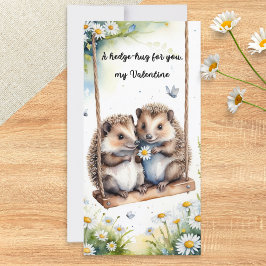 Watercolor Cute Hedgehogs on Swing Valentine's Day シーズンカード