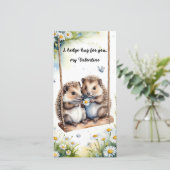 Watercolor Cute Hedgehogs on Swing Valentine's Day シーズンカード (スタンド正面)