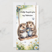 Watercolor Cute Hedgehogs on Swing Valentine's Day シーズンカード (正面)