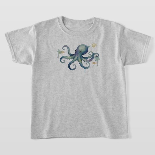 Watercolor Cute Octopus Illustration Tシャツ (レイダウン)