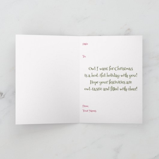 Watercolor Cute Owls Whimsical Christmas Folded カード (内部)