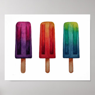 Watercolor Cute Popsicle Ice Creams ポスター