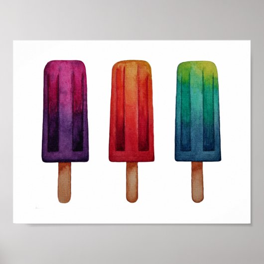 Watercolor Cute Popsicle Ice Creams ポスター (正面)
