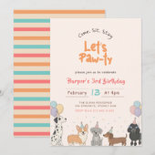 Watercolor Cute Puppy Dog Pet Birthday Party 招待状 (正面/裏面)
