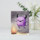 Watercolor Cute Purple Monster and a Campfire ポストカード (スタンド正面)